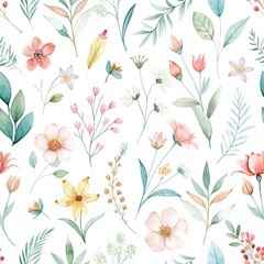 Elegant Pastel Floral Watercolor Seamless Pattern