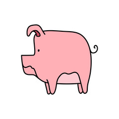 pig hand drawn color vector illustration