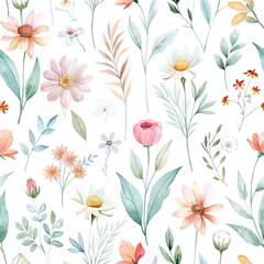 Fototapeta premium Elegant Pastel Floral Watercolor Seamless Pattern