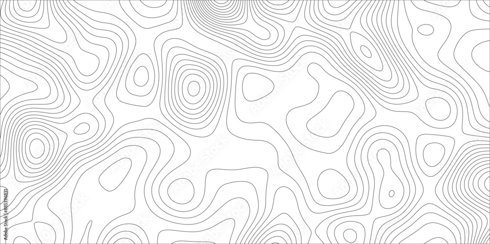 Poster Ocean topographic line map with curvy wave isolines vector illustration. Abstract topographic contours map background, Vector contour topographic map. Cartography texture abstract banner use..	