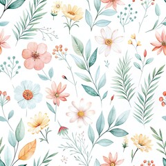 Elegant Pastel Floral Watercolor Seamless Pattern