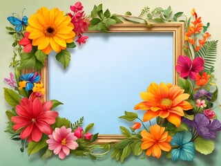 Fototapeta premium Default Picture frame with summer nature elements including