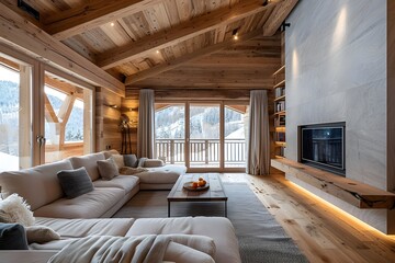 Cozy Mountain Chalet Living Room with Panoramic Views