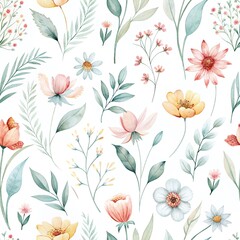 Elegant Pastel Floral Watercolor Seamless Pattern