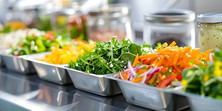 School cafeteria offers fresh gourmet salads wraps and smoothies for healthier lunches. Concept School lunches, Gourmet salads, Wraps, Smoothies, Healthy options