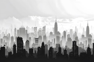 Monochromatic Cityscape Silhouette with Skyscrapers