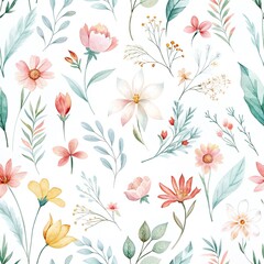 Elegant Pastel Floral Watercolor Seamless Pattern