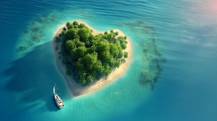 a tropical heart shaped island Generative Ai