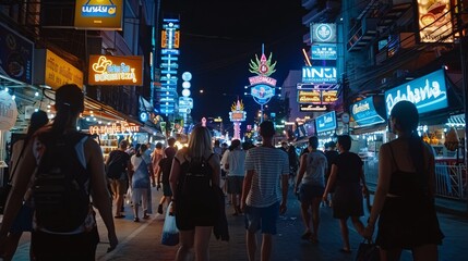 Paper cut art of the vibrant nightlife at Khao San Road with its lively atmosphere street food stalls and illuminated signs Stock Photo with copy space
