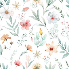 Elegant Pastel Floral Watercolor Seamless Pattern