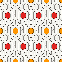 Obraz premium Honeycomb seamless pattern. Hexagon mosaic tiles ornament. Ethnic surface print. Repeated geometric figures background. Ornamental wallpaper. Modern geo design digital paper. Vector abstract work.