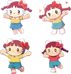 Cute Cat Girl Character Illustrations