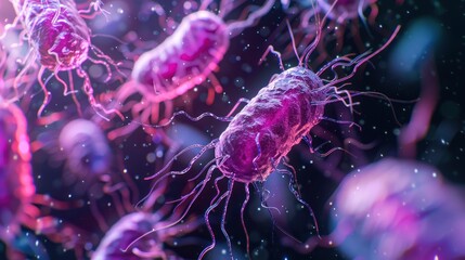 High-resolution image of bacterial flagella, showcasing the complex structure and function of these motility organelles