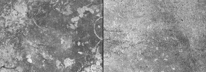 Two types grey concrete wall with scratches background.