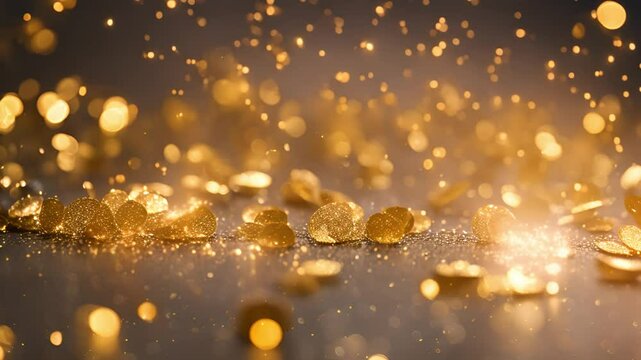 Golden glittery sparks in the air slow motion abstract luxury background