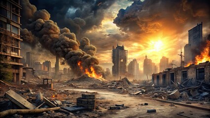 Dramatic of an apocalyptic scene with destruction and chaos , armageddon, judgment day, planet earth