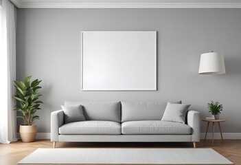 Mockup poster frames on the wall of the room. Modern Interior mockup. Apartment background. Modern Japandi interior design. 3D render