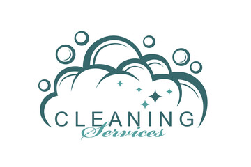 cleaning service design with foam and bubbles isolated on white background