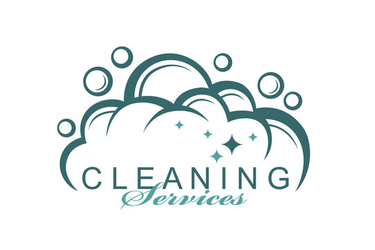 cleaning service design with foam and bubbles isolated on white background