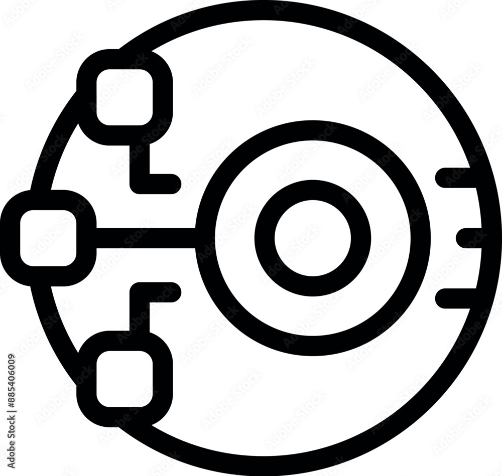 Poster minimalist line icon representing a decentralized network with three nodes connecting to a central h