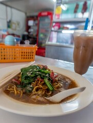 fried wet noodles at the small asian restaurant
