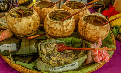 food on the coconut bowl. 