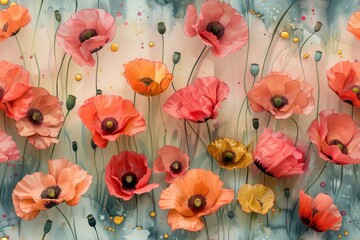 Watercolor Poppy Field Abstract