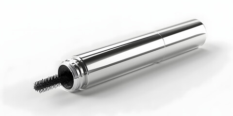 A mascara tube and brush are shown on a white background