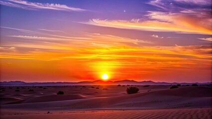 Vibrant sunset over the desert landscape, sunset, desert, skies, dramatic, colorful, dusk, arid, horizon, tranquil, warm