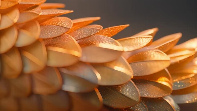 Close-up golden dragon scale patterns yellow texture. Macro background elegant design.