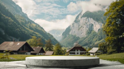 Outdoor Round Podium with Switzerland Background