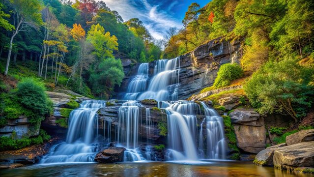 Soco waterfall cascading down the Blue Ridge Mountains , Soco waterfall, Cherokee, Blue Ridge Mountains, North Carolina, nature