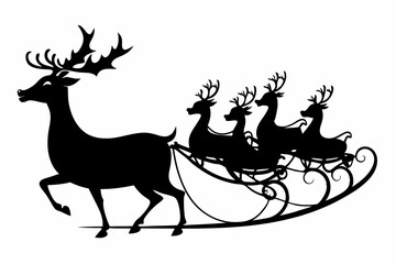 

Santa Claus is flying in sleigh with Christmas reindeer, santa's sleigh silhouette
