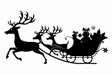 

Santa Claus is flying in sleigh with Christmas reindeer, santa's sleigh silhouette

