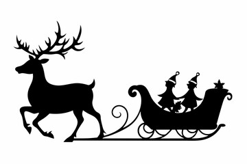

Santa Claus is flying in sleigh with Christmas reindeer, santa's sleigh silhouette
