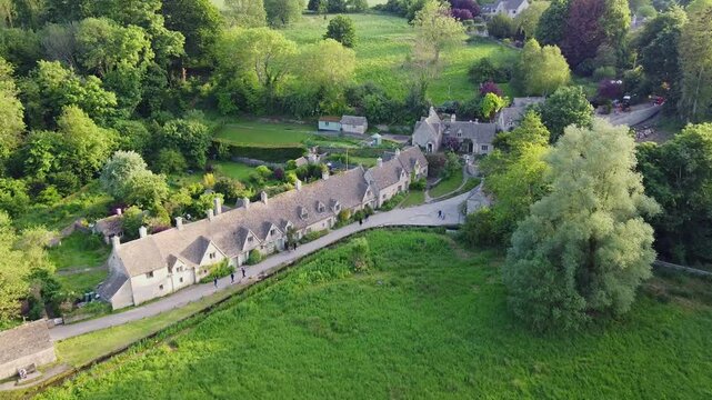Bibury town aerial view, Cotswolds, England