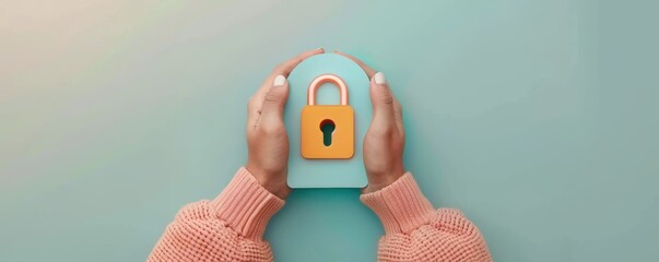 Hands hovering over a digital lock, Internet Safety, securing personal devices