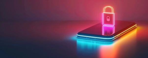 Smartphone with a glowing lock and shield, Internet Safety, mobile device security