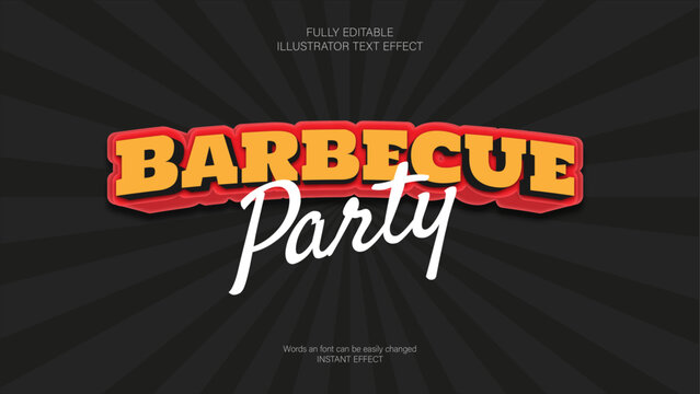 A vibrant and fully editable Illustrator text effect perfect for Barbecue Party invitations and event posters, featuring bold, eye-catching design elements