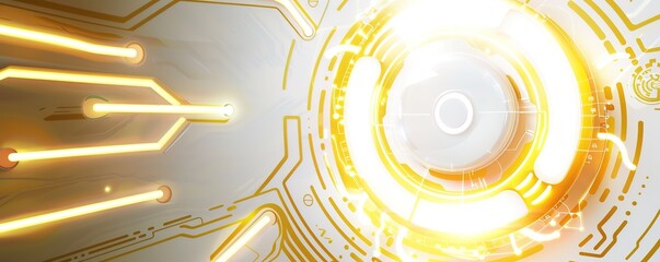  a background with glowing yellow light lines and yellow circles with a futuristic concept