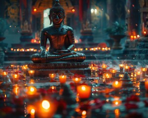 Enlightened Serenity: Hyper-Realistic Thai Buddha Statue in Divine Light and Mystic Ambiance, 8k Resolution