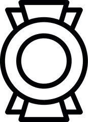 Simple black and white icon of a round award ribbon with three triangular ends, perfect for representing victory