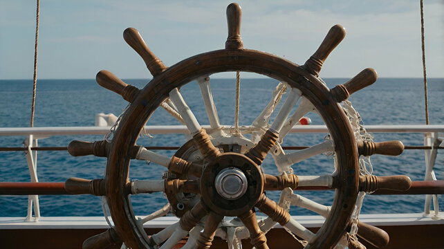 Isolated cruise Ship Steering Wheel, sea ship 