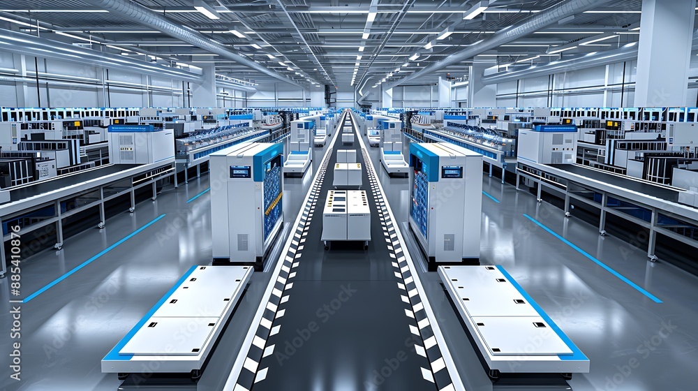 Poster a photo of a high-tech fulfillment center with automated sorting and packaging systems for efficient