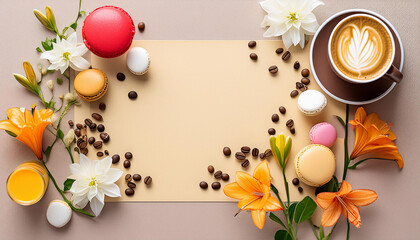 Cardboard paper with flowers and food