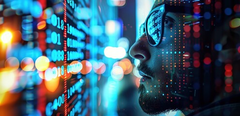 a data server room and someone who is looking at it