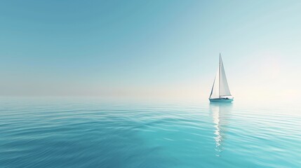 Obraz premium Serenity at Sea Tranquil White Sailboat Sailing on Crystal Blue Waters