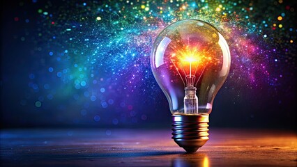 Colorful lightbulb with sparkling effect, sparkly, colorful, lightbulb, glowing, vibrant, rainbow, shiny, illumination