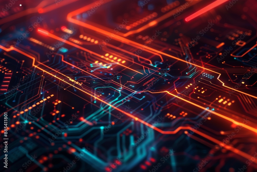 Poster a sleek and futuristic technology background with glowing lines, circuit patterns, and a dark, moder