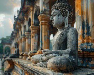 Tranquil Buddha Statue at Wat Phra That Phanom - Hyper-Realistic 8K Photo Capturing Serenity and Unique Architecture